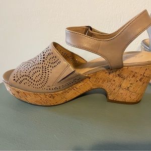 Clarks Wedge Sandal in Tan with Cork Wedge heel